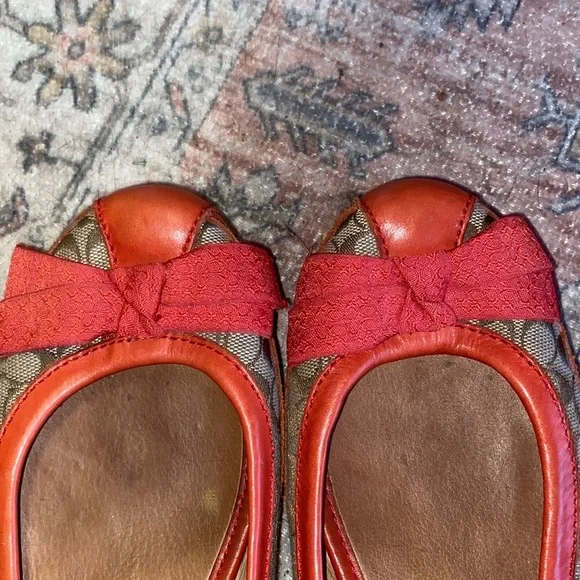 COACH Signature & Orange Leather Trim Bow Flat Slip On Shoe - Picture 8 of 8